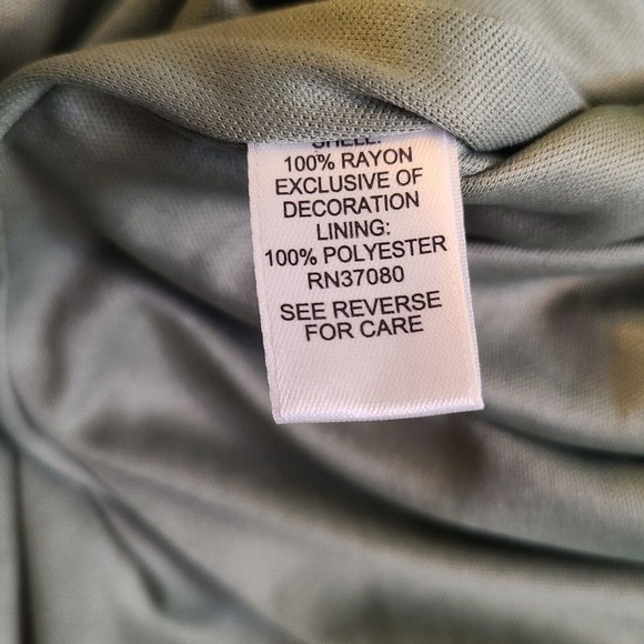 C EST 1946 Boho Floral Dress Gauzy Lined Flutter Sleeve Crochet Green Pink LARGE - Picture 9 of 12